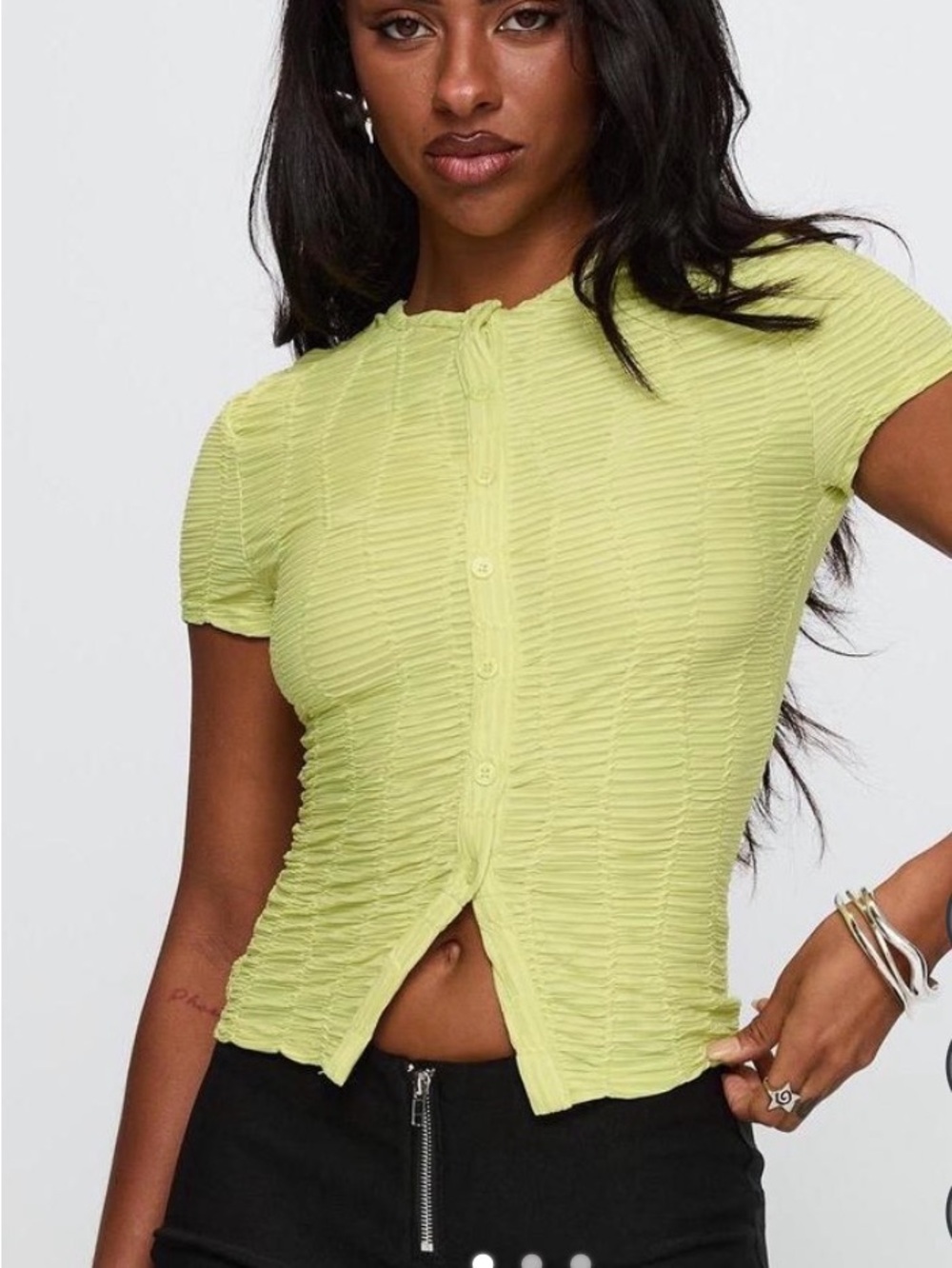 Princess Polly Lemon Textured Button-Front Top